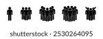 stickman icon set, leader of group of people, isolated pictogram of human silhouettes	