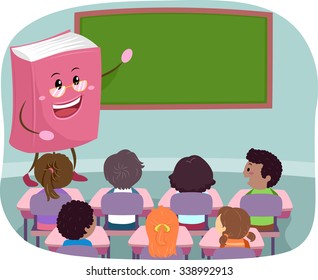 Stickman Illustration of a Book Mascot Pointing to Something on the Board