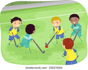 Stickman Illustration Boys Playing Field Hockey