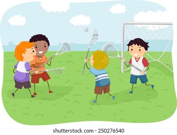 Stickman Illustration of Boys Playing Lacrosse