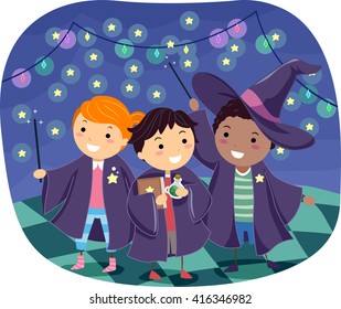 Stickman Illustration of Boys Wearing Wizard Costumes