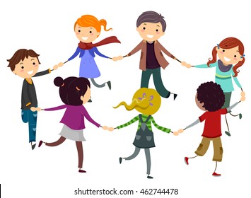 Stickman Illustration of Children Playing Ring Around the Rosey