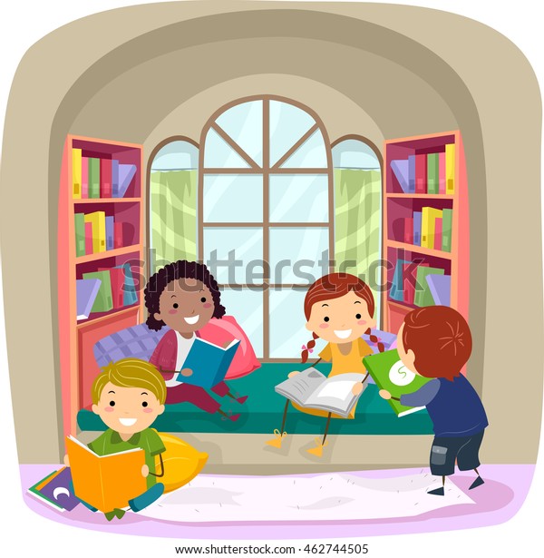 Stickman Illustration Children Reading Books Nook Stock Vector (Royalty ...