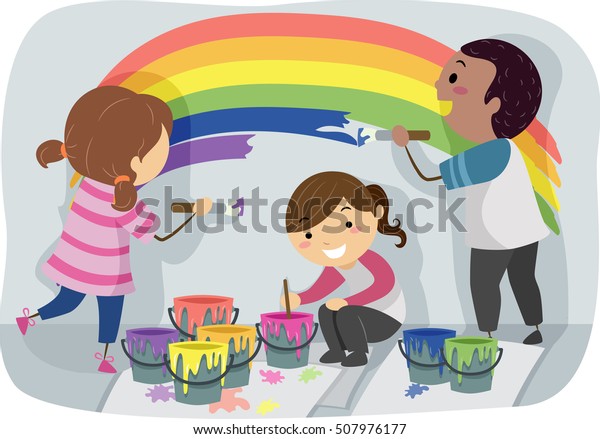 Stickman Illustration Diverse Group Preschool Kids Stock Vector ...