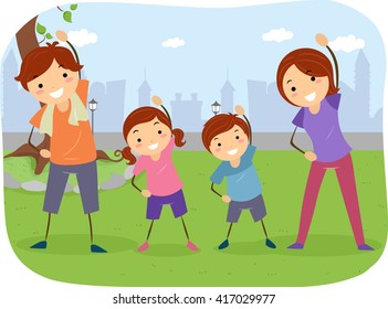 Stickman Illustration Of A Family Exercising Together