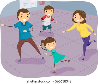 Stickman Illustration of a Family Happily Playing a Game of Indoor Tag