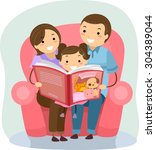 Stickman Illustration of a Family Reading a Book Together