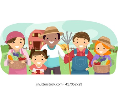 Stickman Illustration of Farmers Showing Their Produce