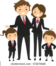 Stickman Illustration Featuring a Family Wearing Matching Corporate Attire