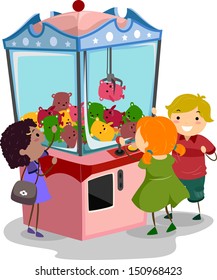 Stickman Illustration Featuring Kids Playing with a Claw Machine