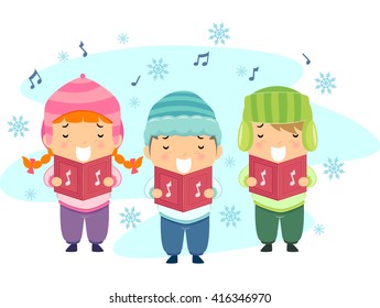 Stickman Illustration Featuring Kids Singing Christmas Carols