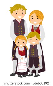 Stickman Illustration Featuring a Norwegian Family Wearing Traditional Clothes