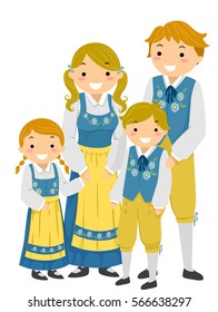 Stickman Illustration Featuring A Swedish Family Wearing Traditional Clothes