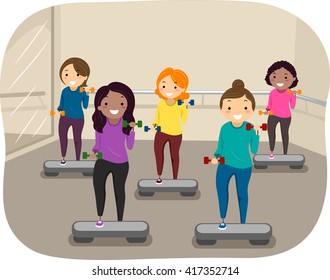 Stickman Illustration of Girls Using Dumbbells to Exercise