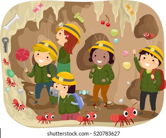 Stickman Illustration Of A Group Of Preschool Kids In An Ant Tunnel Mining Treats