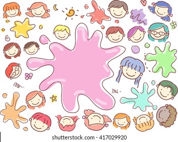 Stickman Illustration of a Huge Paint Splat Surrounded by Kids