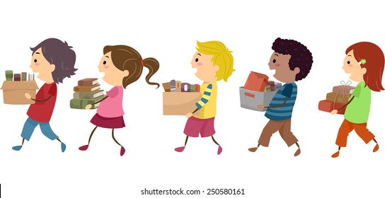 Stickman Illustration of Kids Carrying Boxes of Old Books