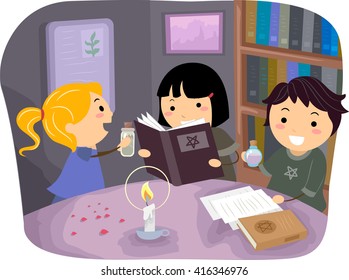 Stickman Illustration of Kids Conducting a Magic Experiment