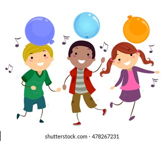 Stickman Illustration of Kids Dancing to Music