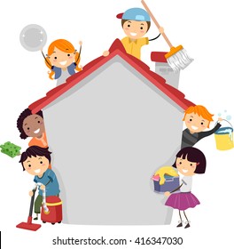 Stickman Illustration Of Kids Doing Different Chores