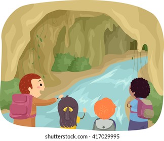 Stickman Illustration of Kids Exploring a Cave