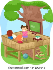 Stickman Illustration of Kids Learning the Alphabet Outdoors