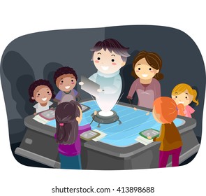 Stickman Illustration of Kids Listening to a Teacher Projected by a Hologram