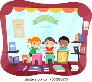 Stickman Illustration of Kids Peeking from the Window of a Bookstore