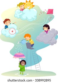 Stickman Illustration Of Kids Playing In Different Weather Types