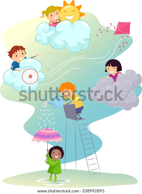 Stickman Illustration Kids Playing Different Weather Stock-vektor ...