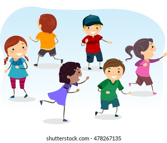 Stickman Illustration of Kids Playing Tag