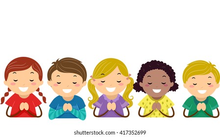 Stickman Illustration of Kids Praying