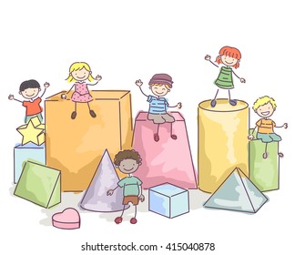 Stickman Illustration of Kids Sitting on Giant Blocks