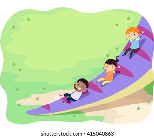 Stickman Illustration of Kids Sliding Down a Dinosaur Tail