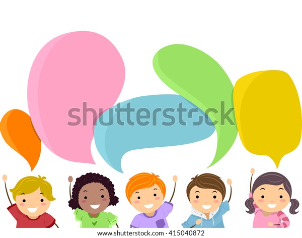 Stickman Illustration Kids Speech Bubbles Hovering Stock Vector ...