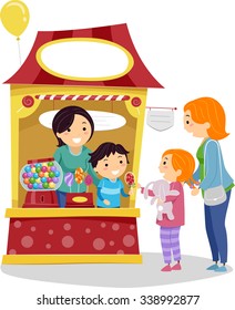 Stickman Illustration of a Little Girl Buying Candy from a Booth