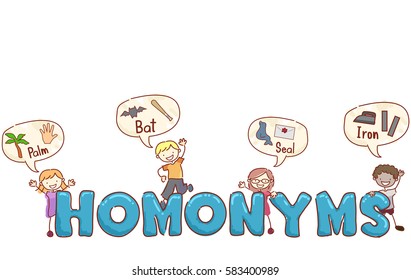 Stickman Illustration of Preschool Kids Giving Examples of Popular Homonyms