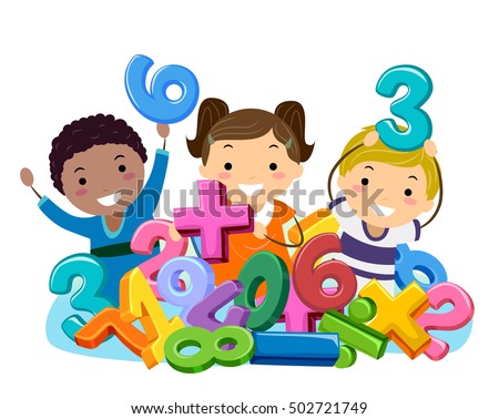 Stickman Illustration of Preschool Kids Playing in a Pit Filled with Numbers and Mathematical Symbols