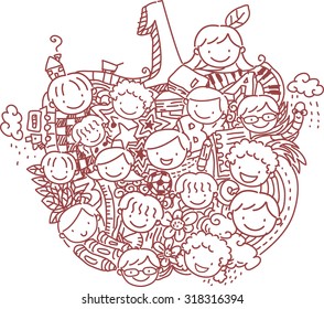 Stickman Illustration of School Kids Forming the Shape of an Apple