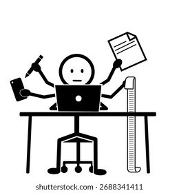 Ilustração de Stickman mostrando um dia de trabalho estressante ocupado.