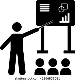 stickman illustration. teach. presentation. lecture. speech. campaign.