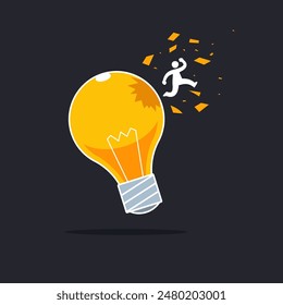 A Stickman jump from the bulb. Isolated Vector illustration