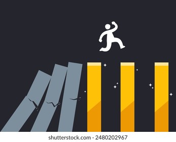 A Stickman is jumping over domino bars. Isolated Vector Illustration