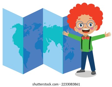 Stickman Kids Big Book Map Illustration