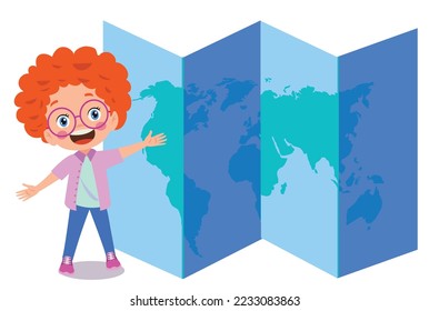 Stickman Kids Big Book Map Illustration