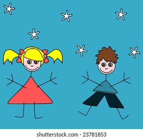 Stickman kids - vector.