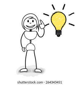 Stickman with light bulb representing great ideas. Concept image for creative business ideas.
