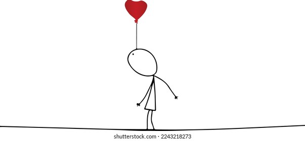 Stickman Line Art Vector with red heart, minimalism