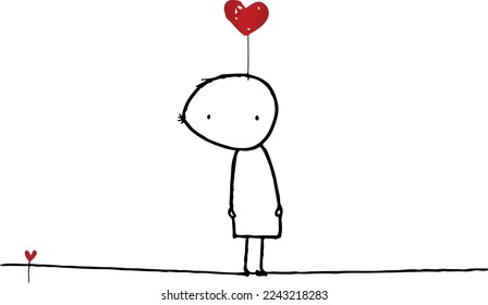 Stickman Line Art Vector with red heart, minimalism