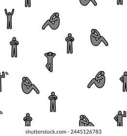 stickman man people silhouette vector seamless pattern thin line illustration